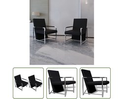 The Living Store Fauteuils 2 st met chroom frame kunstleer zwart - Fauteuil - Zwarte Fauteuil - Loungestoel - Eetkamerstoel - Salontafel