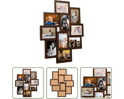 The Living Store Fotolijst voor 10x(13x18 cm) foto MDF donkerbruin - Fotolijst - Donkere Houten Fotolijst - Fotodisplay - Wanddecoratie - Fotocollage