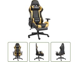 The Living Store Gamestoel draaibaar met voetensteun PVC goudkleurig - Gamingstoel - Gamerstoel - Bureaustoel - Ergonomische Stoel - Luxe Stoel