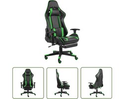 The Living Store Gamestoel draaibaar met voetensteun PVC groen - Gamingstoel - Ergonomische Stoel - Bureaustoel - Pc Stoel - Racecar Stoel