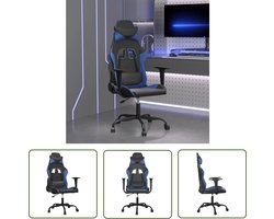 The Living Store Gamestoel kunstleer zwart en blauw - Gamestoel - Gamingstoel - Ergonomische Stoel - Bureaustoel - Pc Stoel