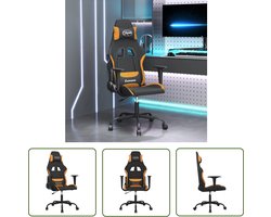 The Living Store Gamestoel - Massagefunctie - Verstelbare rugleuning en voetensteun - Stevig en stabiel frame - Zwart/oranje - 65x62.5x(120-130)cm - The Living Store