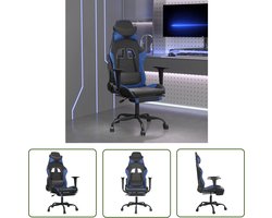 The Living Store Gamestoel met voetensteun kunstleer zwart en blauw - Gamestoel - Gamingstoel - Royale - Zwarte Gamestoel - Blauwe Gamestoel