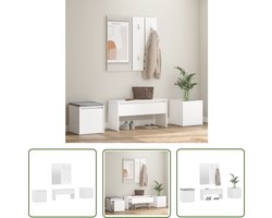 The Living Store Garderobe set bewerkt hout wit - Gangkast Set - Halkast - Opberg Kast - Entree Meubilair - Houten Bank