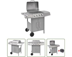The Living Store Gasbarbecue 4+1 kookzone zilver - Gasbarbecue - Bbq - Buitenkoken - Roestvrijstaal - Gasbbq