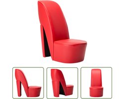 The Living Store Hakstoel kunstleer rood - Hakstoel - Pumpstoel - Lounge Stoel - Red Chair - Kunstleder Bank