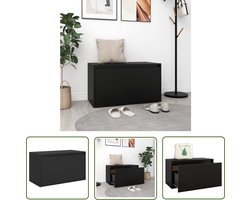The Living Store Halbankje 80x40x45 cm bewerkt hout zwart - Halbank - Opbergbank - Bankschikker - Woonkamer Meubels - Kastdeur