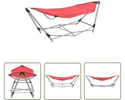 The Living Store Hangmat met inklapbare standaard rood - Opvouwbare Hangmat - Hangmat Rood - Hangmat Buiten - Relaxen In De Tuin - Hangmat Set