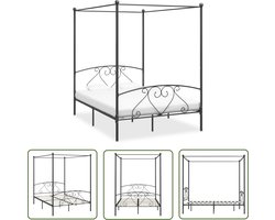 The Living Store Hemelbedframe metaal grijs 160x200 cm - Hemelbed - Metalen Bed Frame - Tweepersoonsbed - Hoofdbord - Design Bed