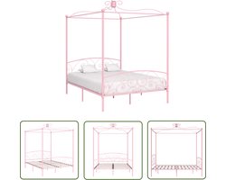 The Living Store Hemelbedframe metaal roze 160x200 cm - Metalen Hemelbed - Rozenkleurig Bed - Tweepersoons Bed - Slaapkamer Decoratie - Vintage Bed