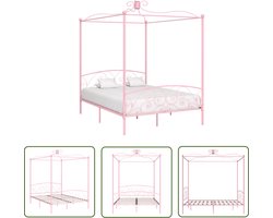The Living Store Hemelbedframe metaal roze 180x200 cm - Hemelbed Frame - Rozenkleurig Bed - Metalen Bedframe - Tweepersoon Bed - Hoofdbord