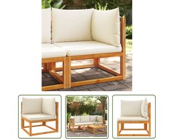 The Living Store Hoekbank Acaciahout - 65 x 65 x 65 cm - CrÃ¨me Kussens Hoekbank - Tuinset - Lounge Bank - Buitendecoratie - Tuinmeubels - Acacia Hout - Garden Furniture - Outdoor Seating
