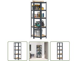 The Living Store Hoekrek 5-laags staal en bewerkt hout antracietkleurig - Hoek Rek - Industriele Opslag - Metalen Kast - Werkplaats Organisatie - Magazijn Opslag