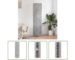 The Living Store Hoge kast 34,5x34x180 cm bewerkt hout betongrijs - Hoge Kast - Opbergkast - Betonnen Kast - Houten Kast - Grijze Kast
