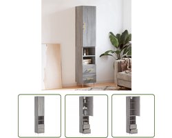 The Living Store Hoge kast 34,5x34x180 cm bewerkt hout grijs sonoma eikenkleurig - Hoge Kast - Grijze Kast - Houten Kast - Opslagoplossing - Woonkamer Kast
