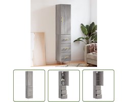 The Living Store Hoge kast 34,5x34x180 cm bewerkt hout grijs sonoma eikenkleurig - Hoge Kast - Houten Kast - Grijze Kast - Opslagoplossing - Woonaccessoires