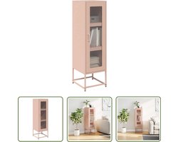 The Living Store Hoge kast 36x39x123 cm koudgewalst staal roze - Hoge Kast - Rozenkleurige Kast - Staalkast - Keukenopslag - Badkamerkast