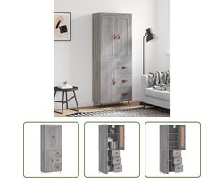 The Living Store Hoge kast - 69.5 x 34 x 180 cm - Grijs Sonoma eiken - Duurzaam materiaal - voldoende opbergruimte - praktische deuren - metalen voeten - Montage vereist - Levering bevat- 1 x dressoir - 1 x opzetkast