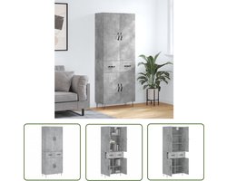 The Living Store Hoge kast 69,5x34x180 cm bewerkt hout betongrijs - Hoge Kast - Opslagkast - Houten Kast - Betonnen Kast - Woonkamermeubilair