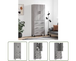 The Living Store Hoge kast 69,5x34x180 cm bewerkt hout grijs sonoma eikenkleurig - Hoge Kast - Opslagkast - Houten Kast - Grijze Kast - Salontafel