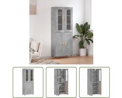 The Living Store Hoge Kast - Betongrijs - 69.5 x 34 x 180 cm - Duurzaam hout - Voldoende opbergruimte - Metalen voeten - Montage vereist - 1 x dressoir 1 x opzetkast