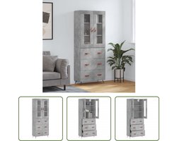 The Living Store Hoge Kast - Betongrijs - 69.5 x 34 x 180 cm - Duurzaam hout - Voldoende opbergruimte - Metalen voeten - Montage vereist - Incl - dressoir en opzetkast - The Living Store