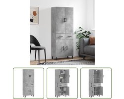 The Living Store Hoge Kast - Betongrijs - Bewerkt hout en metaal - 69.5 x 34 x 180 cm - Inclusief 1 x dressoir 1 x opzetkast