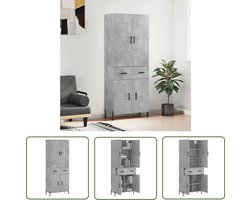 The Living Store Hoge Kast Betongrijs - Dressoir en Opzetkast - 69.5 x 34 x 180 cm - Duurzaam materiaal - voldoende opbergruimte - praktische deuren - metalen voeten - Montage vereist - Inclusief 1 x dressoir en 1 x opzetkast - The Living Store
