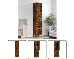 The Living Store Hoge Kast - Bewerkt Hout - Gerookt Eiken - 34.5 x 34 x 180 cm
