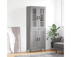 The Living Store Hoge Kast - Dressoir en Opzetkast - Grijs Sonoma Eiken - 69.5 x 34 x 180 cm (B x D x H)