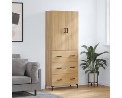 The Living Store Hoge Kast - Dressoir en Opzetkast - Sonoma Eiken - 69.5 x 34 x 180 cm - Duurzaam Materiaal