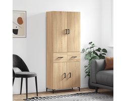 The Living Store Hoge Kast - Duurzaam bewerkt hout - Voldoende opbergruimte - Praktische deuren - Metalen voeten - Sonoma eiken - 69.5 x 34 x 180 cm (B x D x H)