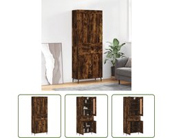 The Living Store Hoge Kast - Gerookt Eiken - 69.5 x 34 x 180 cm - Duurzaam Hout Metaal - Opbergruimte - Praktische Deuren - Metalen Voeten - Montage Vereist - Inclusief Dressoir en Opzetkast