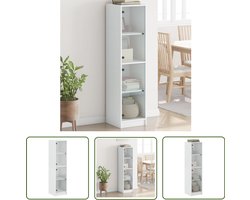 The Living Store Hoge kast met glazen deuren 35x37x142 cm wit - Trendy Kast - Hoge Kast - Houten Kast - Vitrinekast - Opbergkast