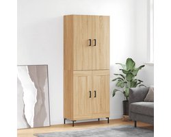 The Living Store Hoge Kast - Sonoma Eiken - Bewerkt Hout en Metaal - 69.5 x 34 x 180 cm (B x D x H)
