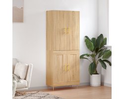 The Living Store Hoge Kast - Sonoma Eiken - Dressoir 69.5 x 34 x 180cm - Opzetkast - Montage vereist - Metalen voeten - Bewerkt hout