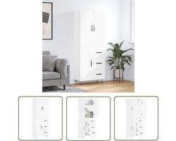 The Living Store Hoge Kast - Wit - 69.5 x 34 x 180 cm - Duurzaam hout/metaal - Voldoende opbergruimte