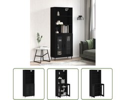 The Living Store Hoge Kast - Zwart - 69.5 x 34 x 180 cm - Duurzaam - Voldoende Opbergruimte - Metalen Voeten - Montage Vereist - 1 x Dressoir - 1 x Opzetkast