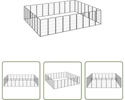 The Living Store Hondenkennel 32 panelen 50 x 100 cm gepoedercoat staal zwart - Hondenkennel - Staalkabel - Buitenspeelplaats - Hondenverblijf - Veiligheidshek