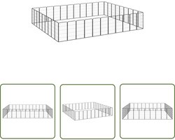 The Living Store Hondenkennel 40 panelen 50 x 100 cm gepoedercoat staal zwart - Hondenkennel - Buitenkennel - Hondenverblijf - Hondenhok - Staalkennels