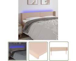 The Living Store Hoofdbord LED 203x16x78/88 cm kunstleer cappuccinokleurig - Klassieke Hoofdbord - Led Hoofdbord - Kapstok - Bedroom Decor - Leder Look