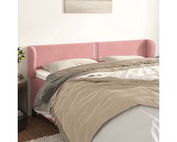 The Living Store Hoofdbord met randen 203x23x78/88 cm fluweel roze - Hoofd Bord - Bedhoofdbord - Fluweel Hoofdbord - Roze Hoofdbord - Klassiek Hoofdbord