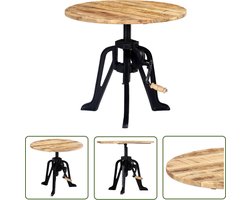 The Living Store Houten bijzettafel - IndustriÃ«le uitstraling - Verstelbaar - Massief mangohout - Gietijzeren basis - 60 x (46 - 63) cm