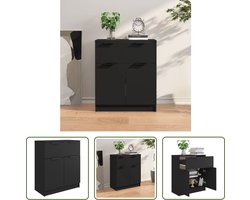 The Living Store Houten Dressoir - Zwart - 60 x 30 x 70 cm - Met lade en 2 deuren
