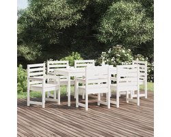 The Living Store Houten Tuinset - Tuinmeubelset - Grenenhout - Wit - 159.5 x 82.5 x 76 cm - 6 Tuinstoelen met armleuningen