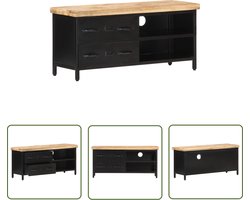 - The Living Store Houten TV-meubel - Industriële stijl - Massief ruw mangohout - 90x30x41cm - Zwart