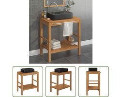 The Living Store Houten Wastafelkast - 74 x 45 x 75 cm - Massief teakhout - Marmeren wastafel - Zwart - Montage vereist