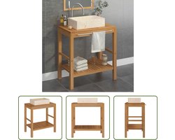 The Living Store Houten Wastafelkast - 74 x 45 x 75 cm - Massief Teakhout met Marmeren Wastafel - Crème - Montage vereist
