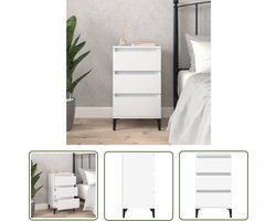 The Living Store Industrieel Nachtkastje - Wit - 40 x 35 x 70 cm - Hoge kwaliteit hout - Metalen poten