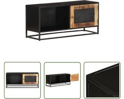 The Living Store Industriële Televisiemeubel - 90 x 30 x 40 cm - Handgesneden patroon - Ruw mangohout